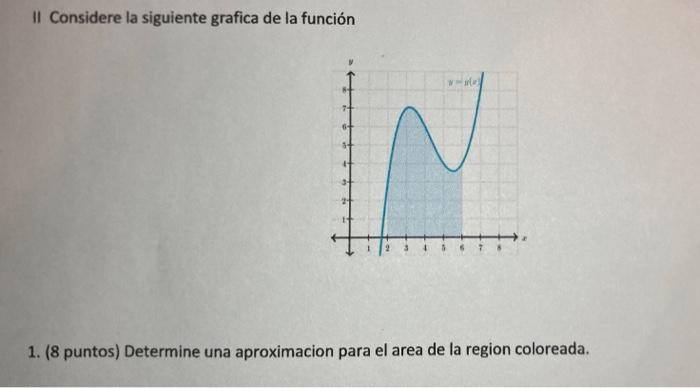 Il Considere la siguiente grafica de la función 6+ 2 1. (8 puntos) Determine una aproximacion para el area de la region color