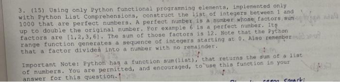Solved 3. (15) Using only Python functional programming | Chegg.com
