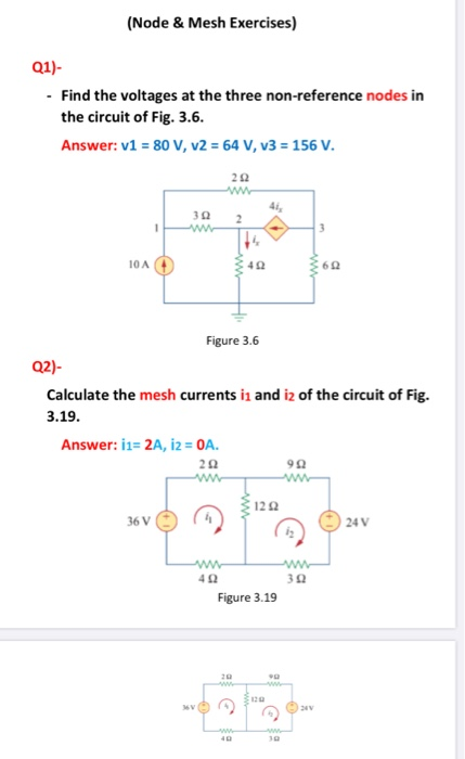 Solved (Node & Mesh Exercises) Q1)- - Find the voltages at | Chegg.com