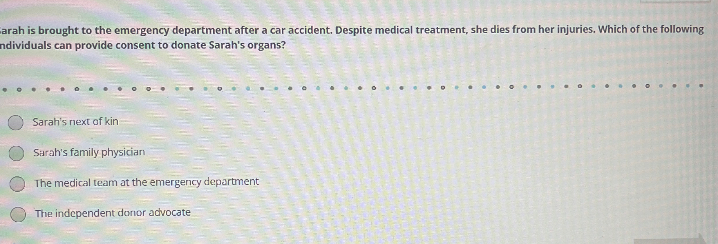 Solved arah is brought to the emergency department after a | Chegg.com