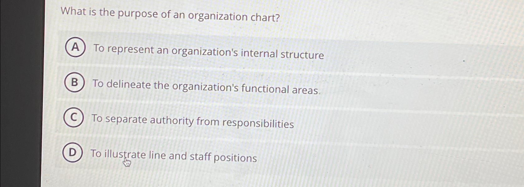 Solved What is the purpose of an organization chart?To