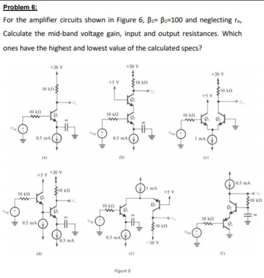 Solved Problem 6: For the amplifier circuits shown in Figure | Chegg.com