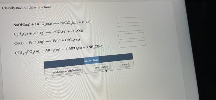 Solved Classify each of these reactions.You are currently in