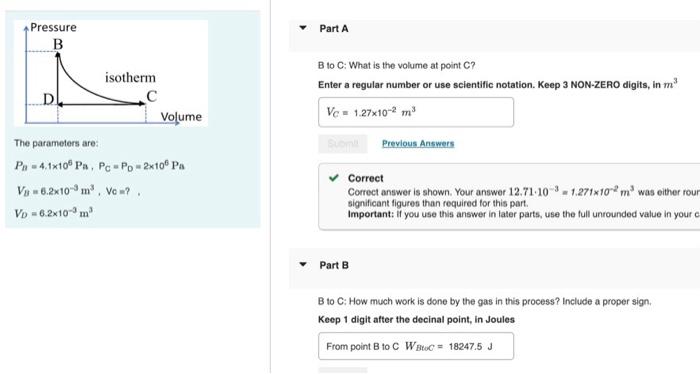 Solved Part A Pressure B B to C: What is the volume at point | Chegg.com