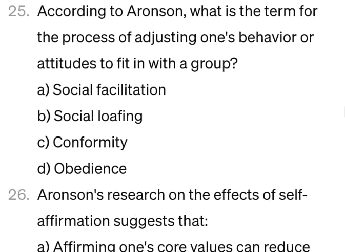 Solved According to Aronson, what is the term for the | Chegg.com