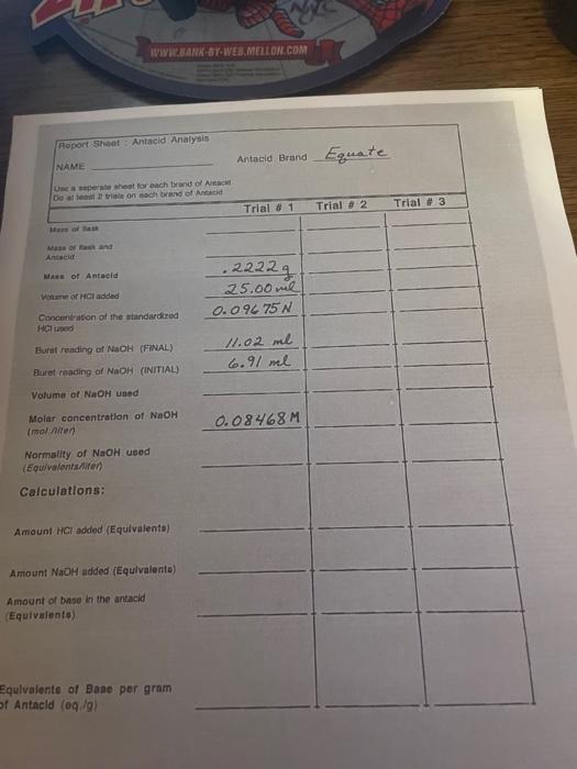 Solved NAME Antacid Brand Equate