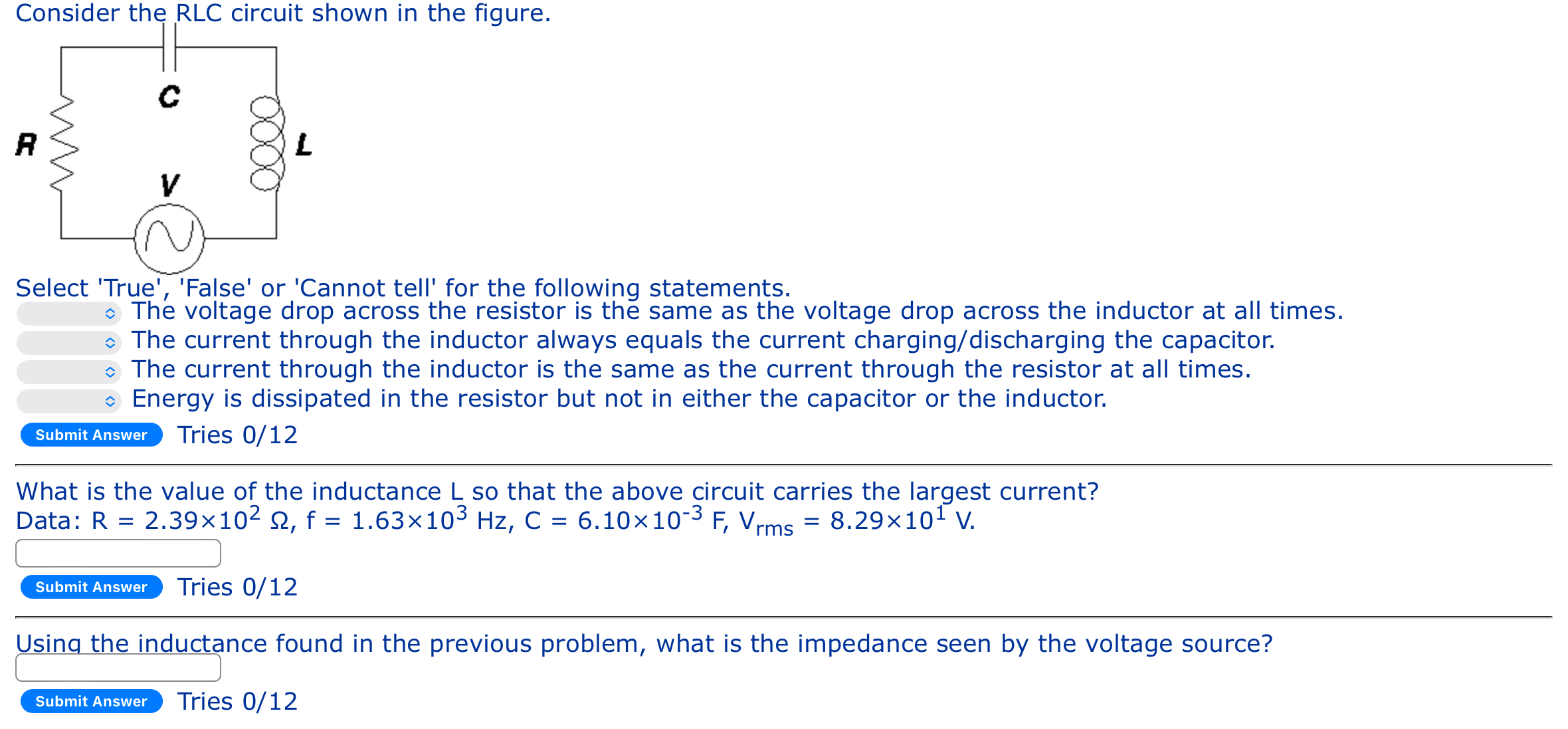 Solved Consider the RLC circuit shown in the figure.Select | Chegg.com