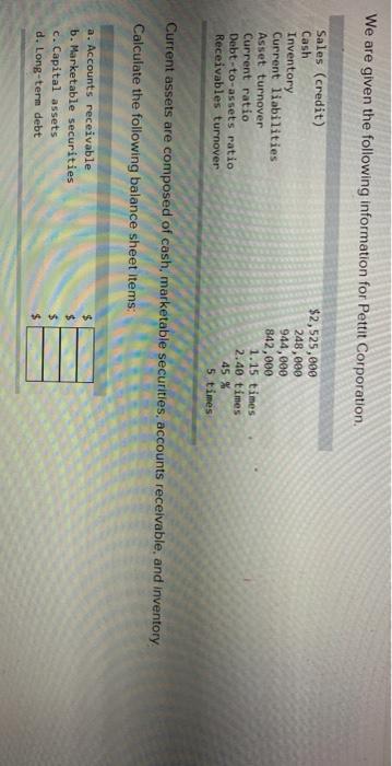 Solved We are given the following information for Pettit | Chegg.com