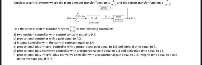 Consider a control system where the plant element | Chegg.com