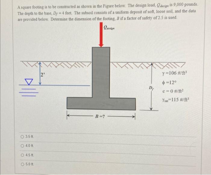 [Solved]: A Square Footing Is To Be Constructed As Shown In