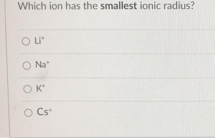 Solved Which Ion Has The Smallest Ionic Radius? O Lit O Nat | Chegg.com