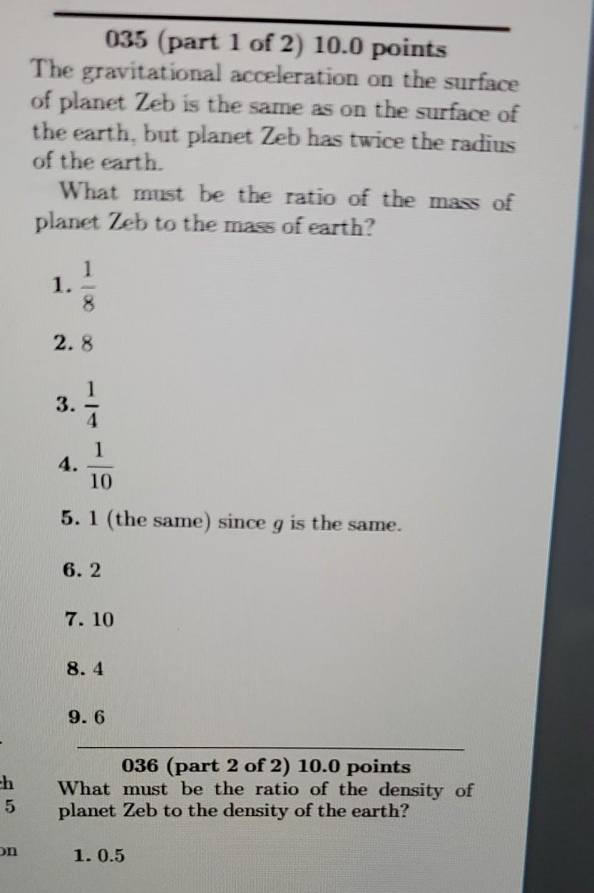 Solved 035 (part 1 of 2) 10.0 points The gravitational | Chegg.com