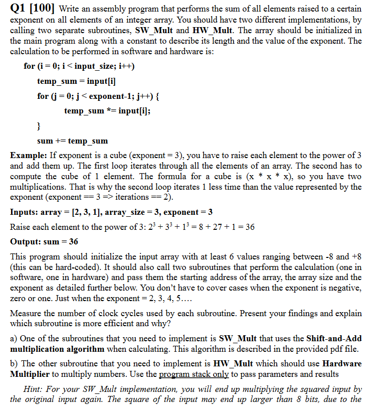 Solved Q1 [100] ﻿Write an assembly program that performs the | Chegg.com