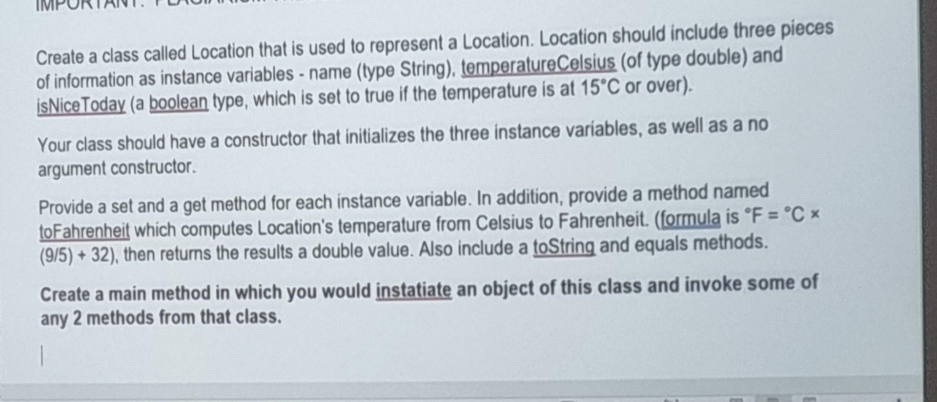 Solved Create a class called Location that is used to | Chegg.com