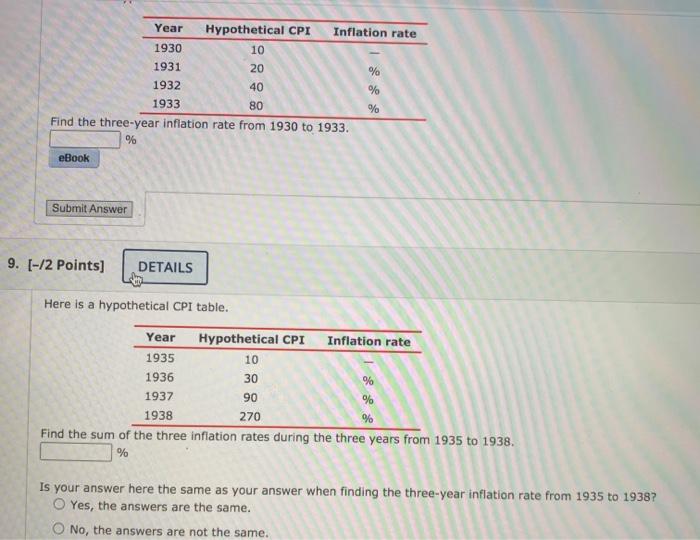 Solved Year Hypothetical CPI Inflation rate 1930 10 1931 20 | Chegg.com