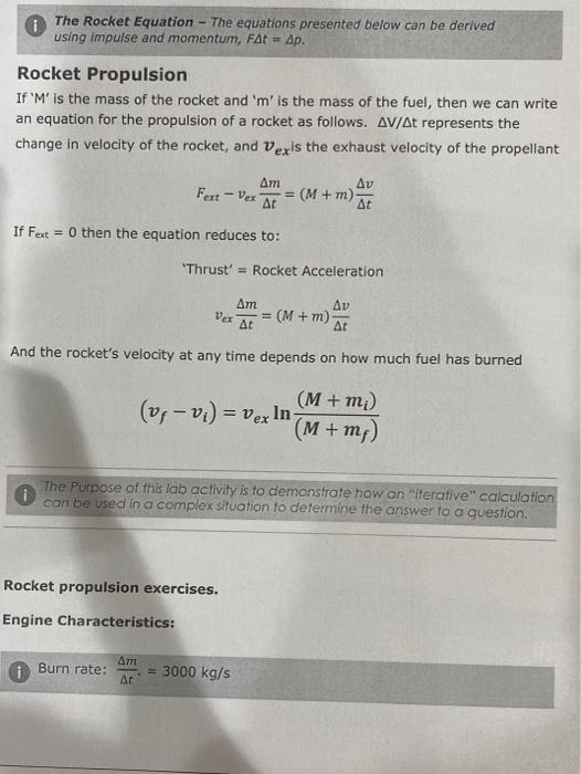 Solved The Rocket Equation - The equations presented below | Chegg.com