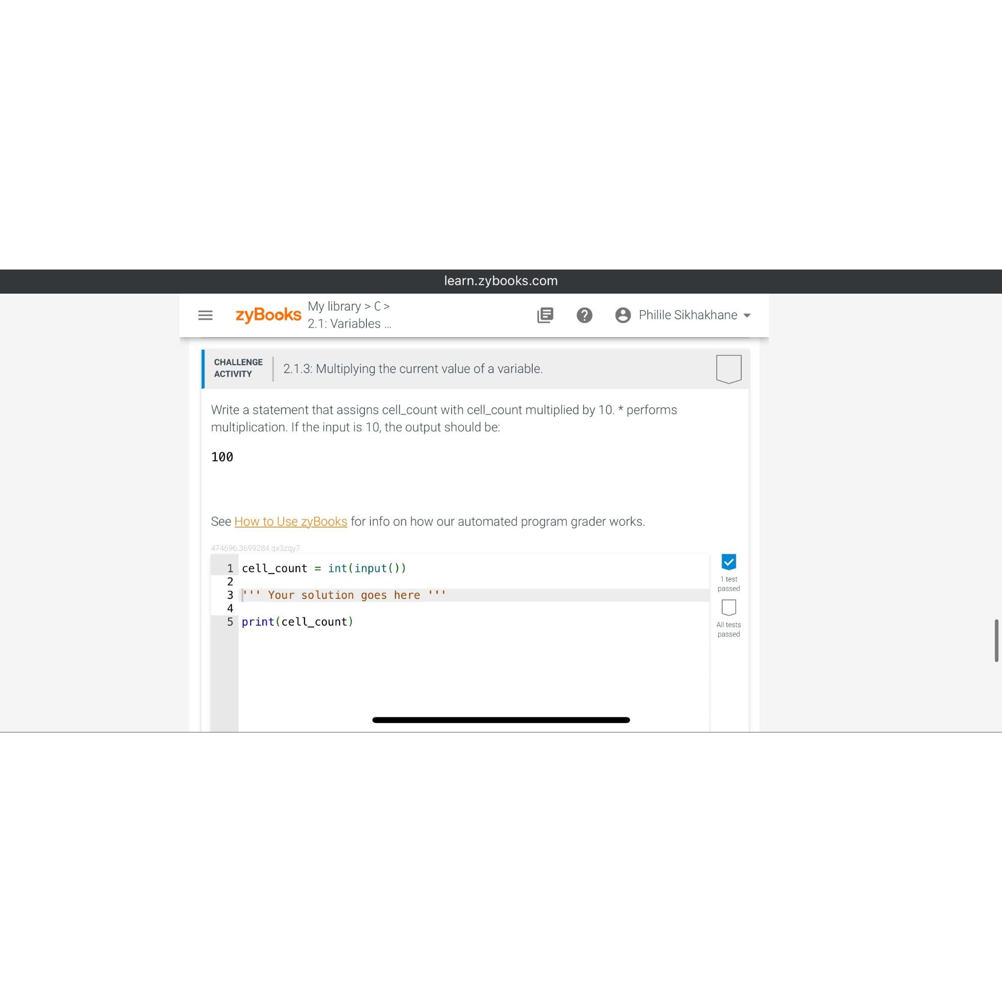 learn.zybooks.com-=, ﻿zyBooks My ﻿library >C>2.1: | Chegg.com