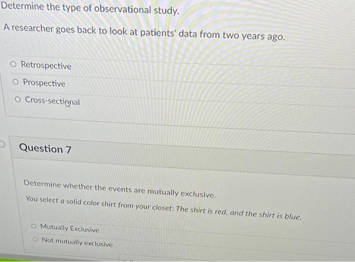 Solved Determine the type of observational study. A | Chegg.com