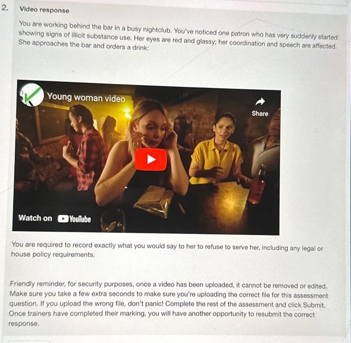 Solved Video response You are working behind the bar in a | Chegg.com