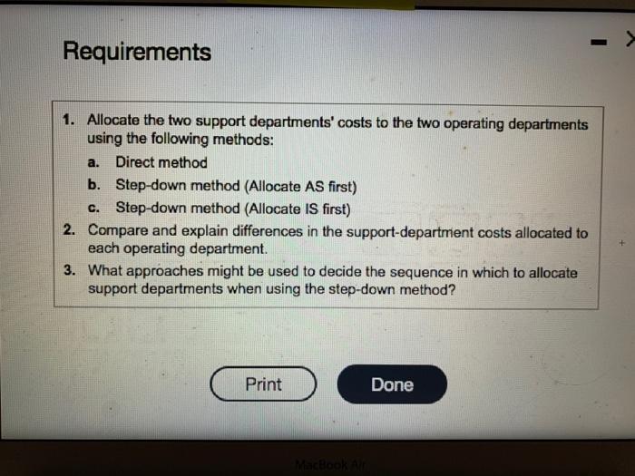 Solved Data Table 1. Allocate The Two Support | Chegg.com