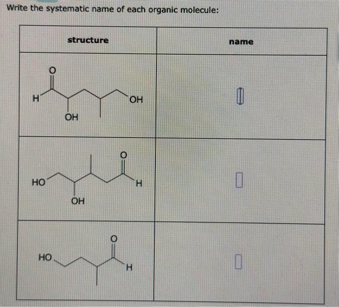 Solved Write the systematic name of each organic molecule: | Chegg.com