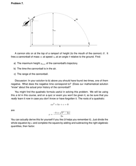 Solved Problem 7. H A cannon sits on at the top of a rampart | Chegg.com