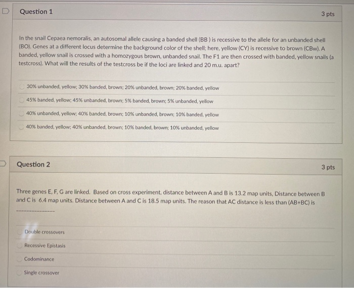 Solved D Question 1 3 Pts In The Snail Cepaea Nemoralis, An | Chegg.com