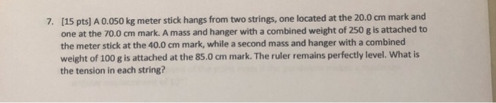 Solved 7. (15 pts] A 0.050 kg meter stick hangs from two | Chegg.com