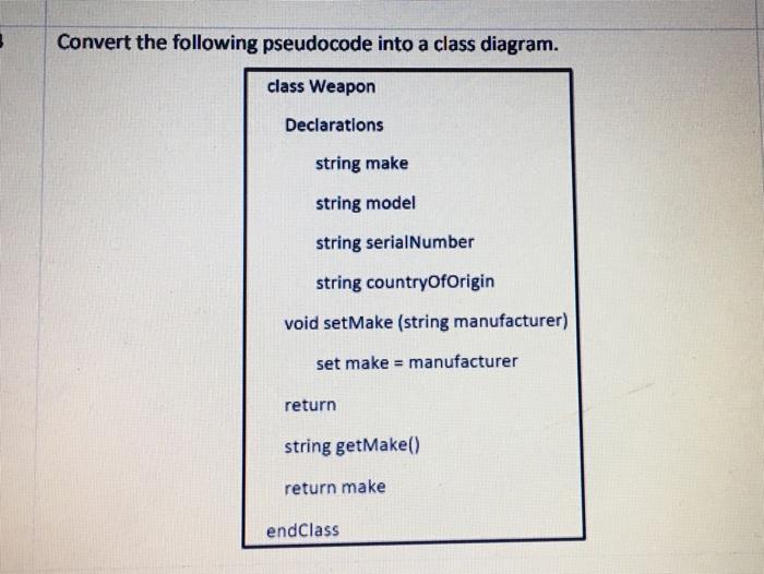 Solved 3 Convert the following pseudocode into a class | Chegg.com