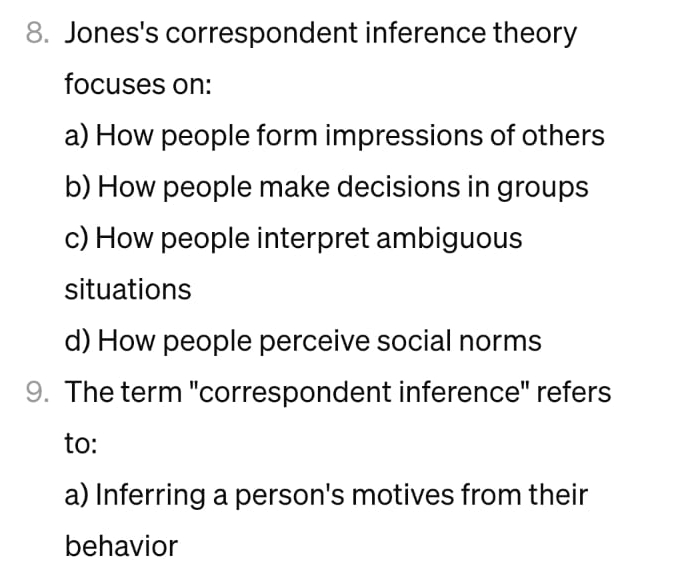 Solved Jones's correspondent inference theory focuses on:a) | Chegg.com