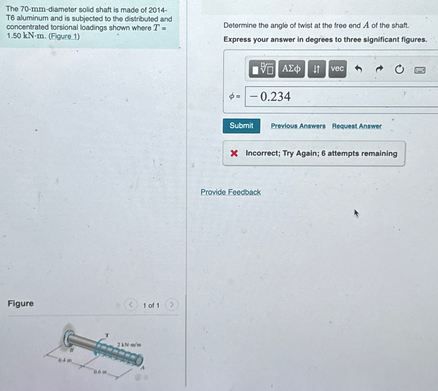Solved The 70-mm-diameter solid shaft is made of 2014 ﻿T6 | Chegg.com