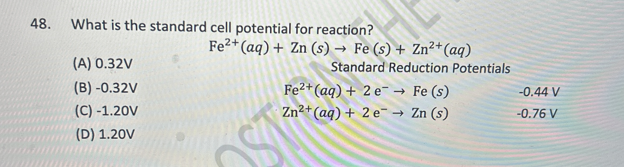 Solved What is the standard cell potential for | Chegg.com