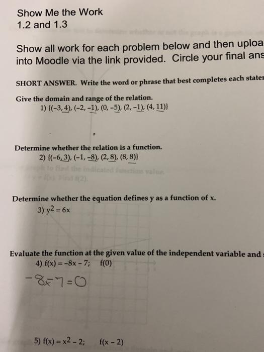 Solved Show Me the Work 1.2 and 1.3 Show all work for each | Chegg.com