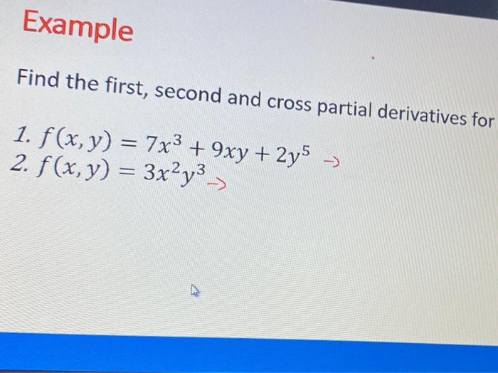 Solved Example Find the first, second and cross partial | Chegg.com