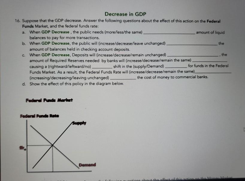 Solved Decrease in GDP 16. Suppose that the GDP decrease. | Chegg.com
