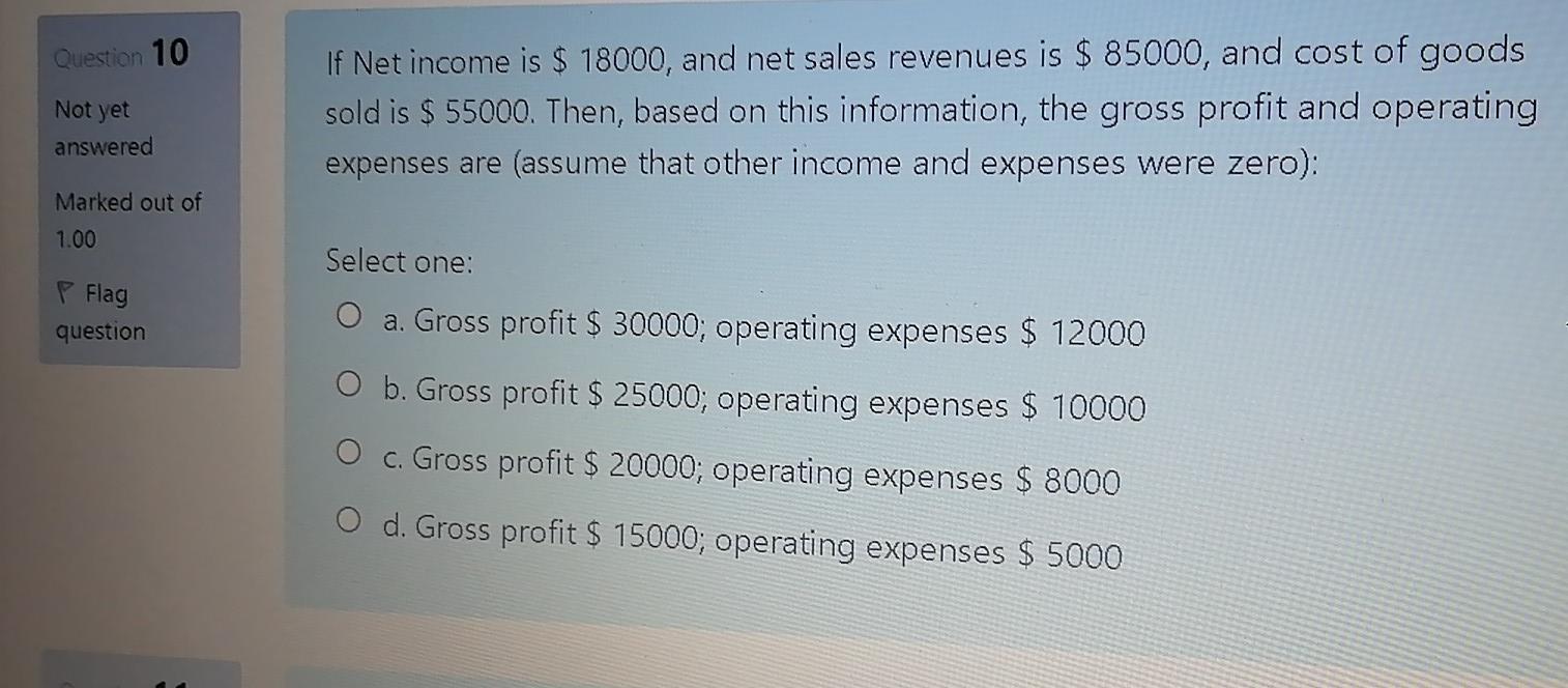 Solved Question 10 Not yet If Net income is $ 18000, and net | Chegg.com