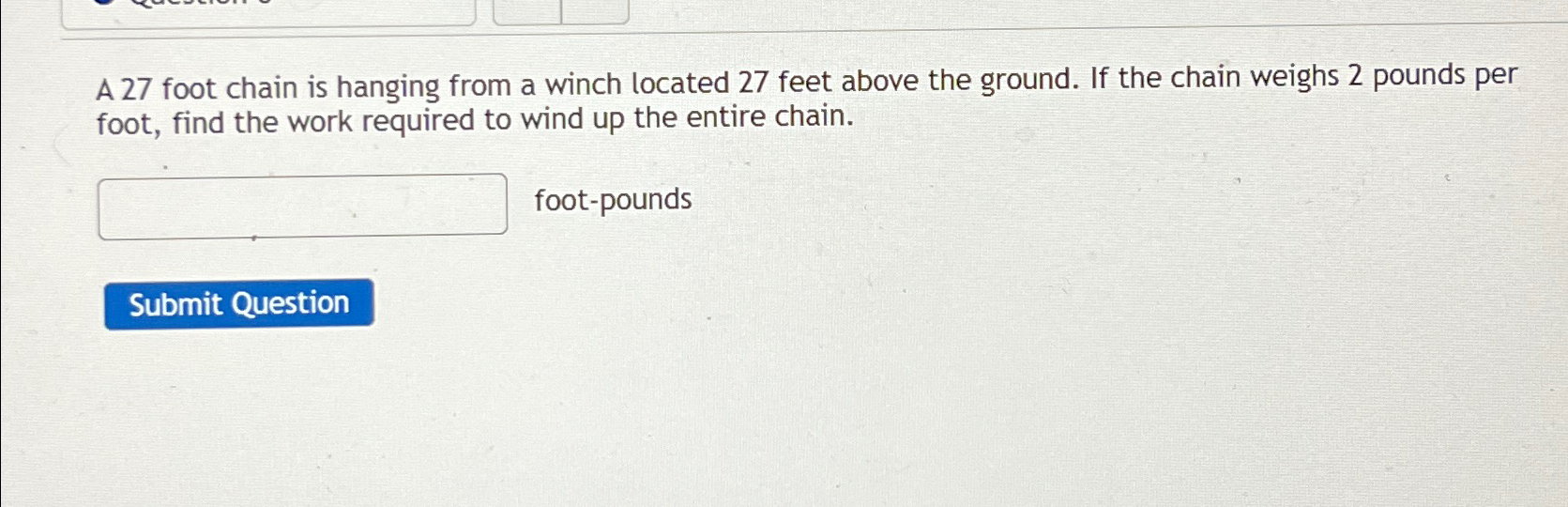 Solved A 27 ﻿foot chain is hanging from a winch located 27 | Chegg.com