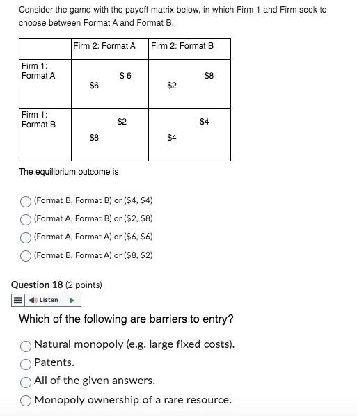 Solved Consider The Game With The Payoff Matrix Below, In | Chegg.com