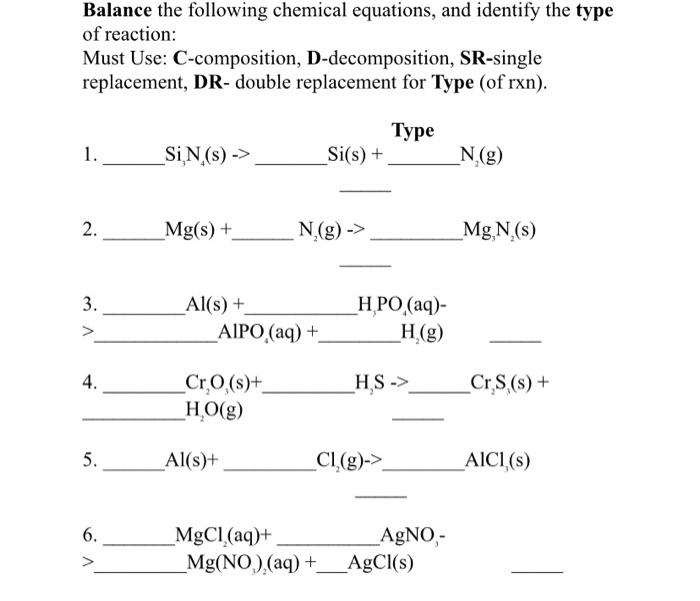 Solved Balance the following chemical equations, and | Chegg.com