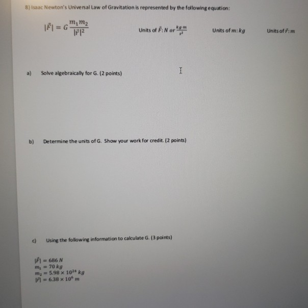 Solved 8 Isaac Newton S Universal Law Of Gravitation Is Chegg Com