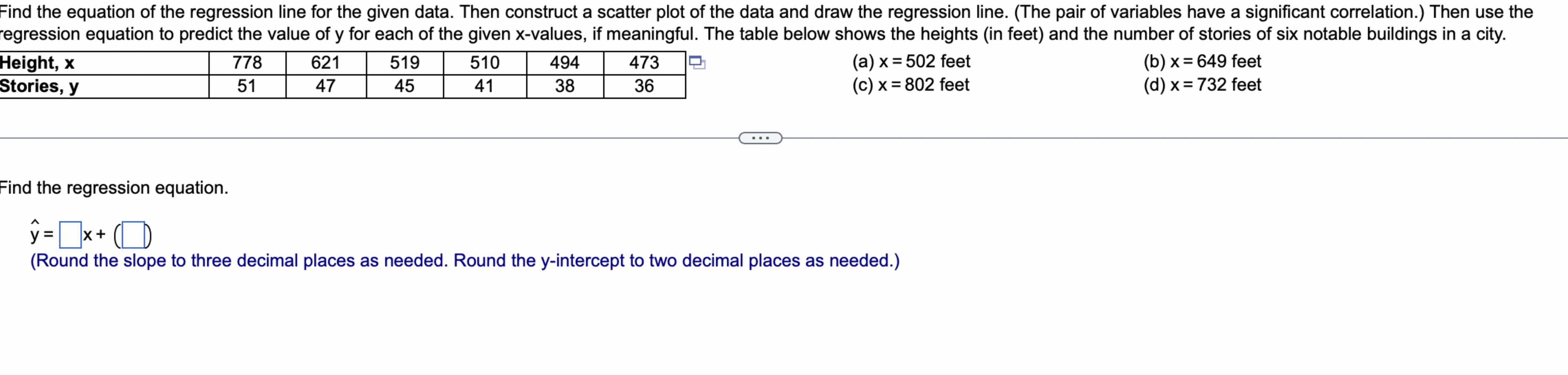 Solved Find the equation of the regression line for the | Chegg.com