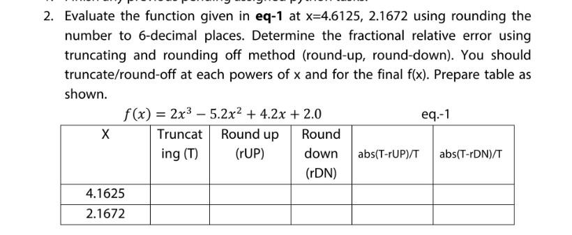 2. Evaluate the function given in eq 1 at x 4.6125 Chegg