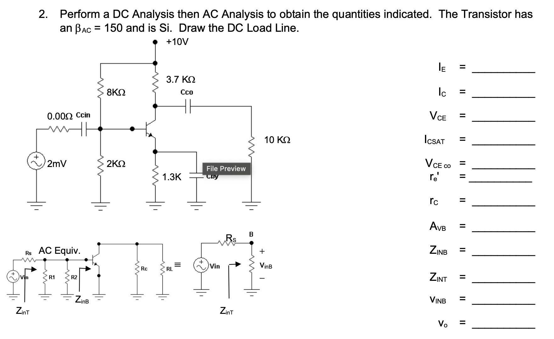 Ac Analysis Examples Perform a DC Analysis then AC Analysis to obtain the | Chegg.com