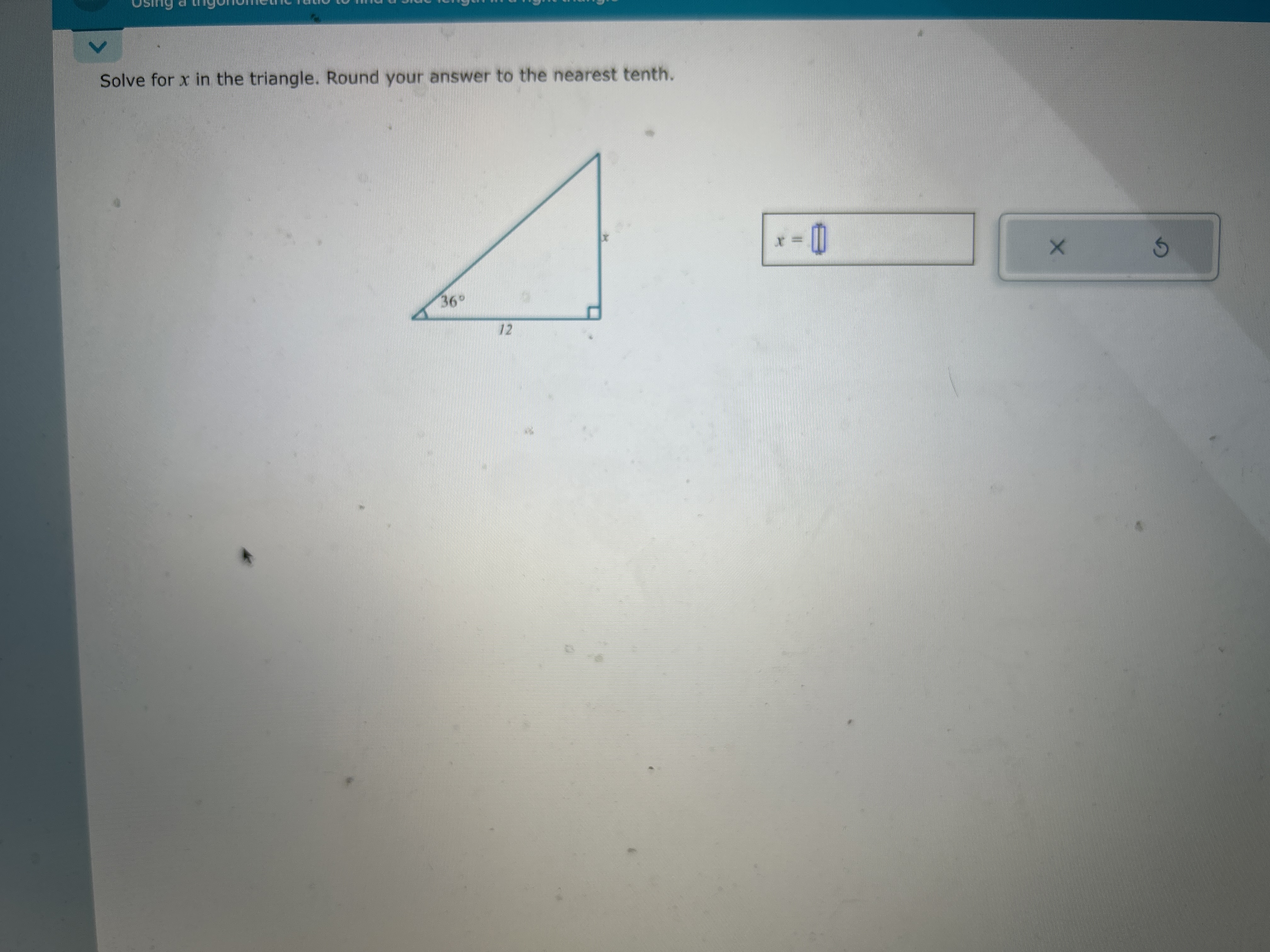 Solved Solve for x ﻿in the triangle. Round your answer to | Chegg.com