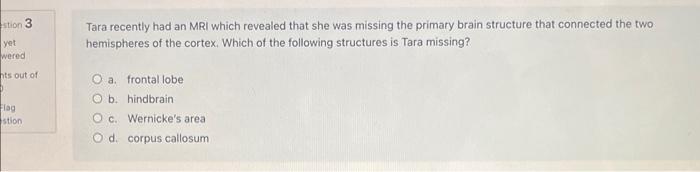 Solved Tara recently had an MRI which revealed that she was | Chegg.com