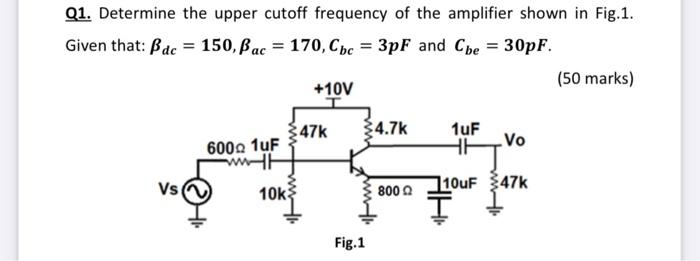 Solved Q1. Determine The Upper Cutoff Frequency Of The 