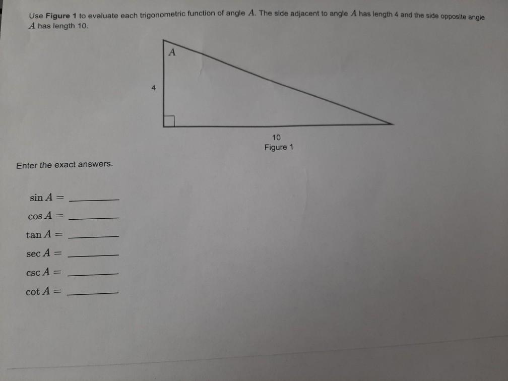 Solved Use Figure 1 To Evaluate Each Trigonometric Function | Chegg.com