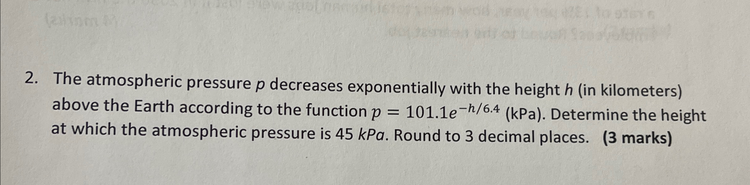 Solved The atmospheric pressure p ﻿decreases exponentially | Chegg.com