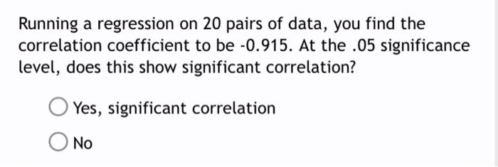 Solved Running a regression on 20 pairs of data, you find | Chegg.com
