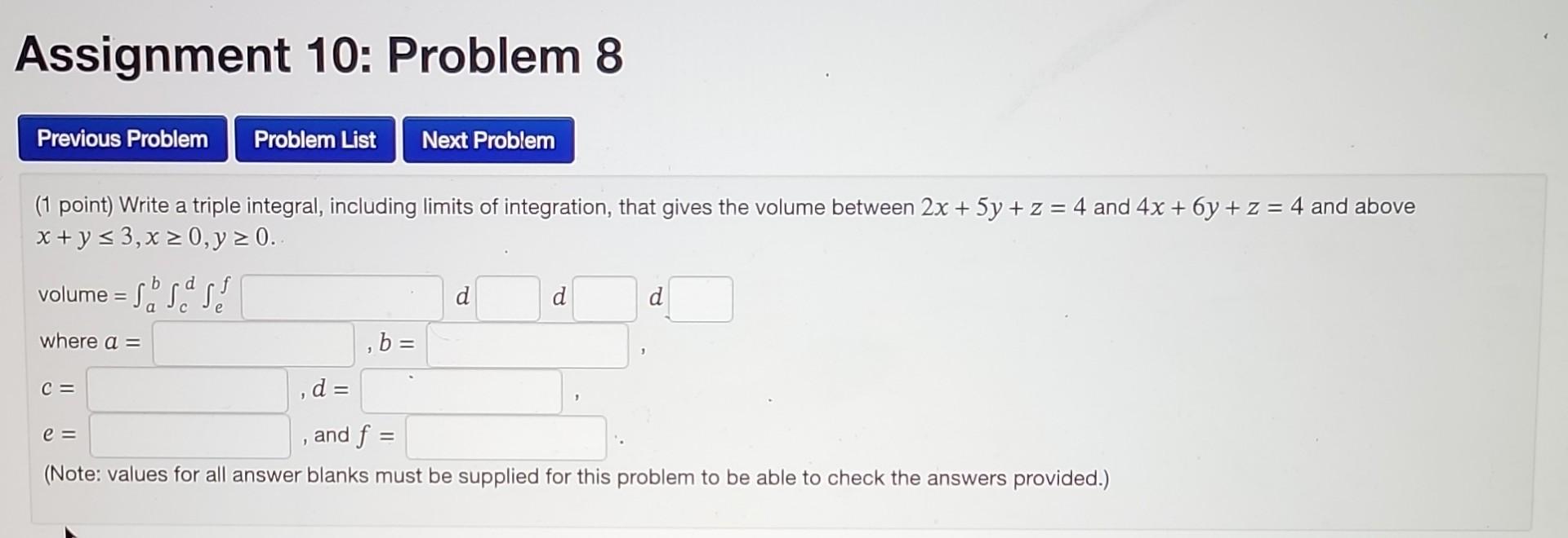 Solved (1 Point) Write A Triple Integral, Including Limits | Chegg.com